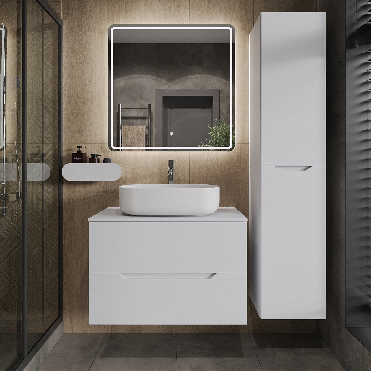 

Мебель для ванной комнаты Orange Line 80 подвесная, 2 ящика, матовая белая с раковиной B07-540W