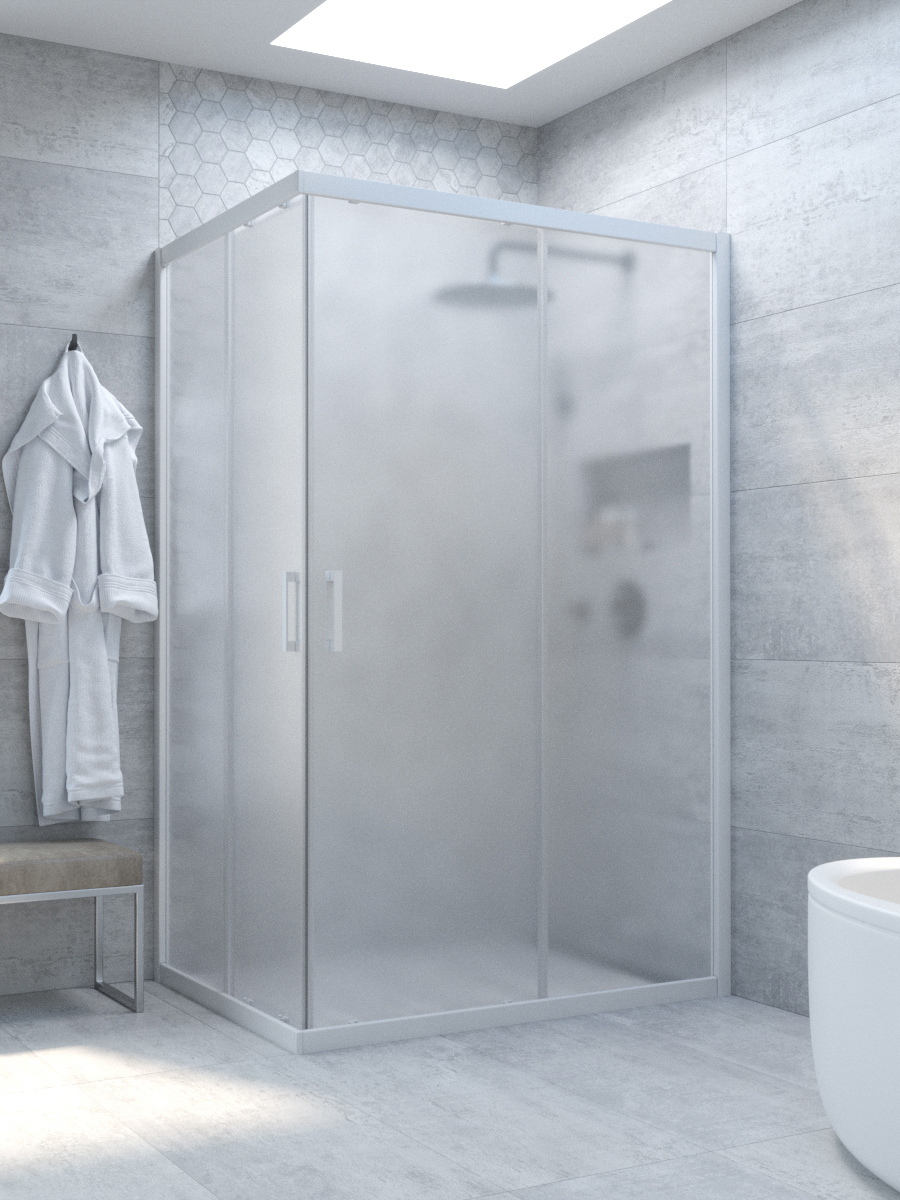 

Душевой уголок Vegas Glass ZA-F Novo h2000 120*90 01 10 профиль глянцевый белый, стекло сатин