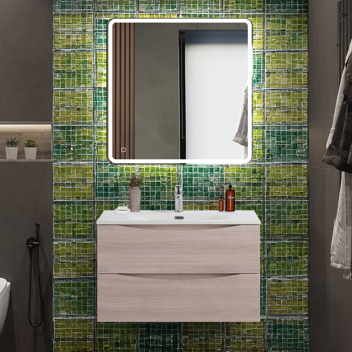 

Мебель для ванной комнаты BelBagno Marino-cer-n 80 подвесная, rovere grigio