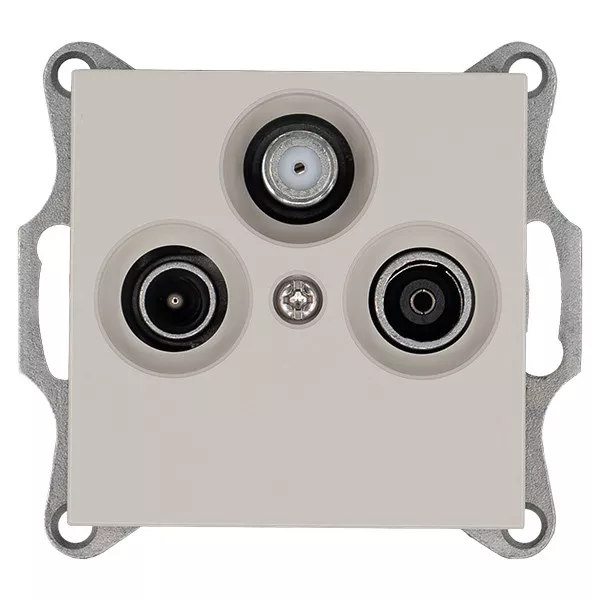 

Розетка TV+FM+SAT Ф9.5mm оконечная с накладкой, цвет Тауп Jasmart G6206T