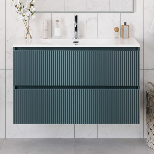 

Тумба с раковиной BelBagno Uno 100 подвесная, 2 ящика, матовая голубая