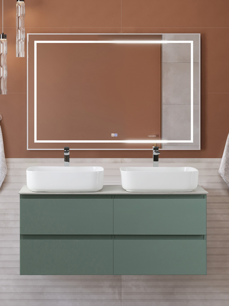 

Мебель для ванной комнаты BelBagno Kraft 120 подвесная, матовая еловая, столешница kep-120-2-cem, раковина BB1304, для двоих
