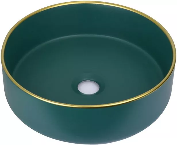 

Раковина накладная Bronze de Luxe 36х36 зеленый с золотым ободом