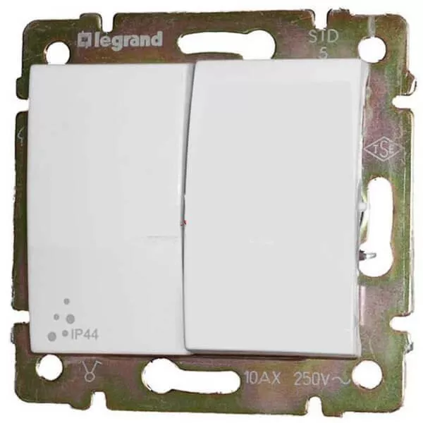 Выключатели Переключатель двухклавишный Legrand Valena 10A 250V IP44 белый 770098