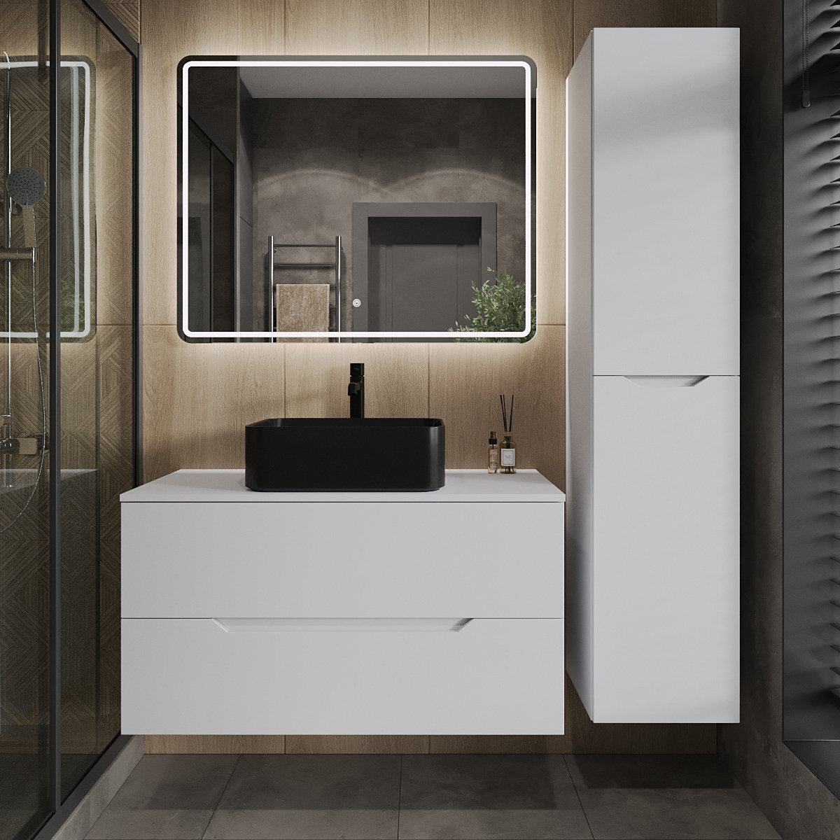 

Мебель для ванной комнаты Orange Line 100 подвесная, 2 ящика, матовая белая с раковиной B02-460MB