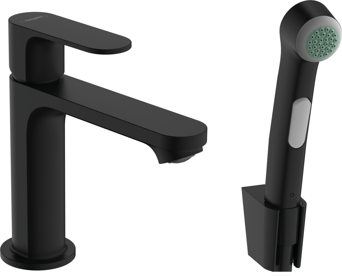 

Смеситель для раковины Hansgrohe Rebris S 72215670 с гигиеническим душем, черный матовый