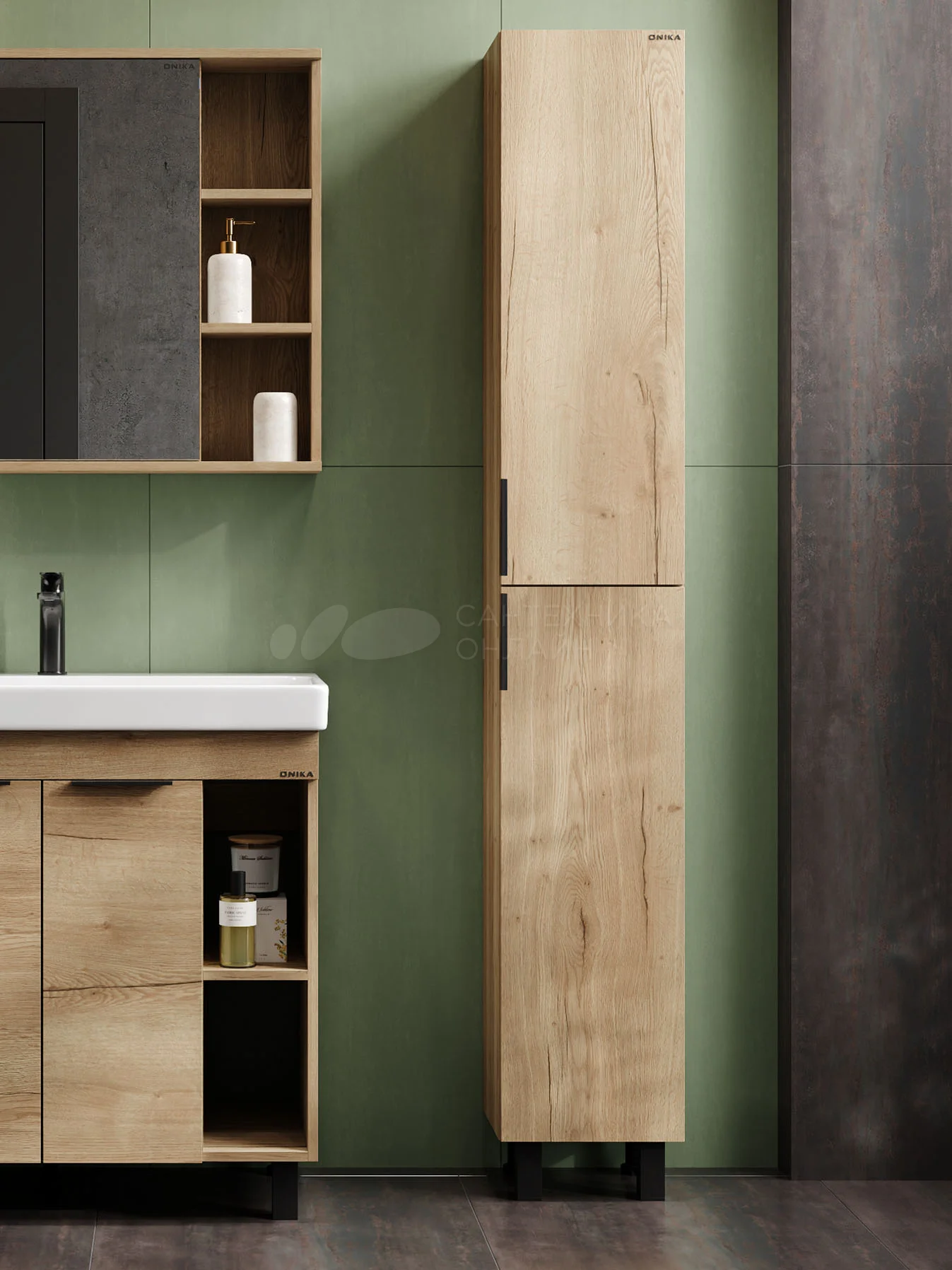 

Шкаф-пенал для ванной Onika Легран 30 универсальный напольный, дуб галифакс