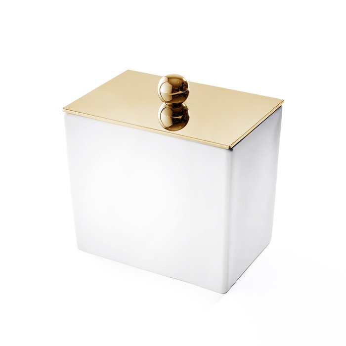 3SC Mood White Баночка универсальная, 10х10х7 см, с крышкой, настольная, цвет: белый матовый/золото 24к. (ПО ЗАПРОСУ) MW48AGD - фото 1