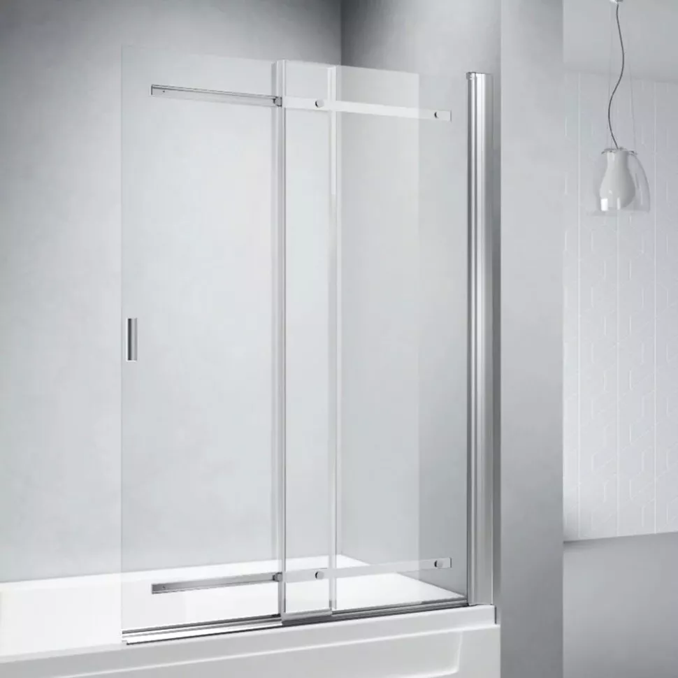 Шторка на ванну Veconi Palau 90x140 профиль хром стекло прозрачное