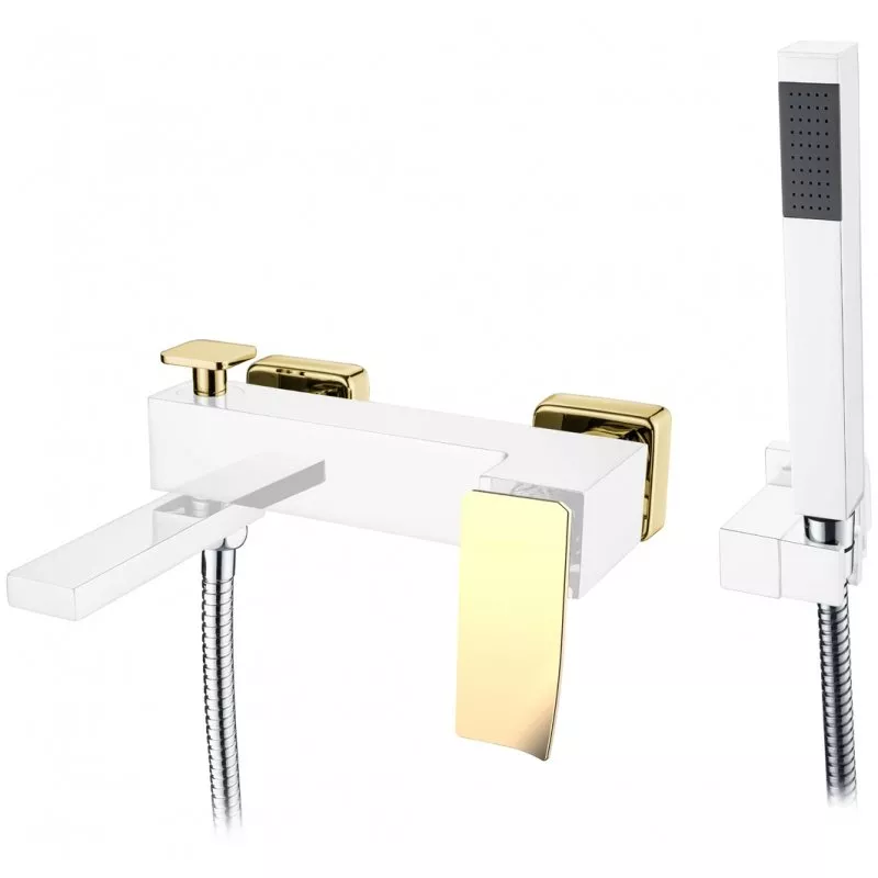 

Смеситель для ванны с лейкой и шлангом Boheme Q хром с золотом