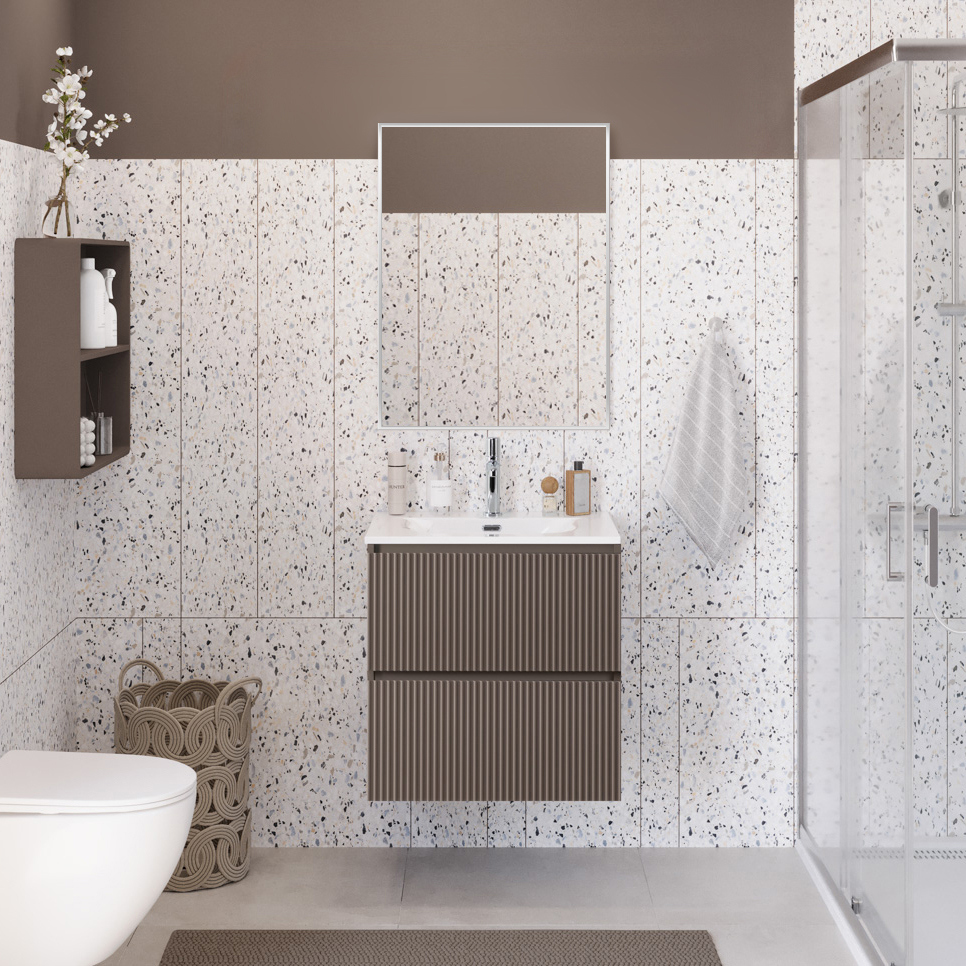 

Мебель для ванной комнаты BelBagno Uno 60 подвесная, 2 ящика, матовая бежевая