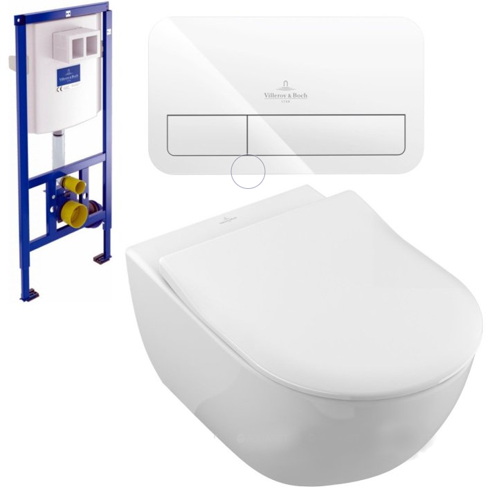 

Комплект подвесного унитаза с инсталляцией Villeroy&Boch Subway 2.0 белый с белой кнопкой смыва