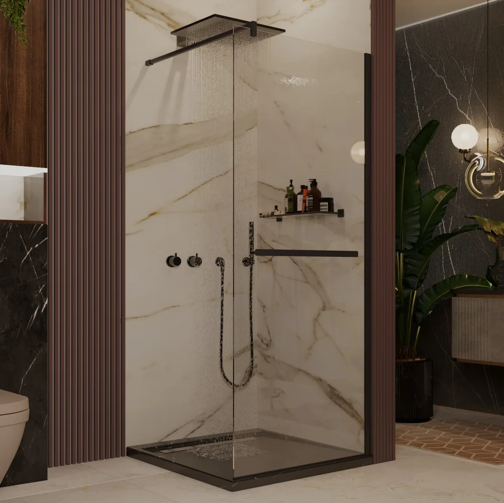 

Душевая перегородка Ambassador Walk-in 100 черная стекло прозрачное