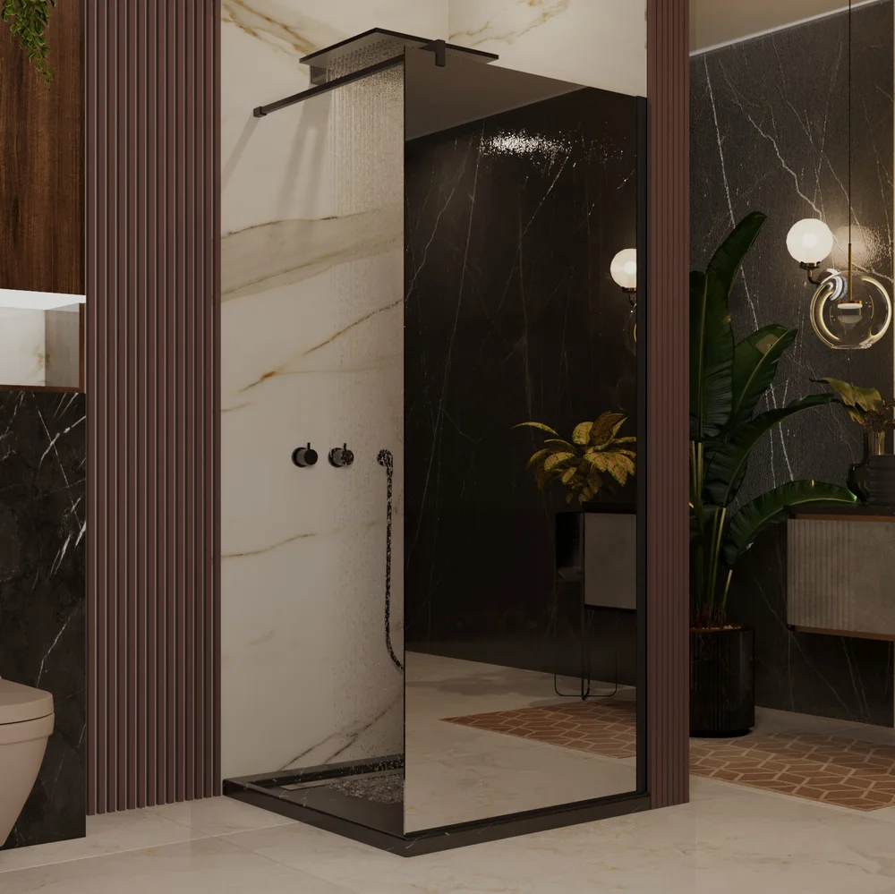 

Душевая перегородка Ambassador Walk-in 90 черная стекло зеркальное