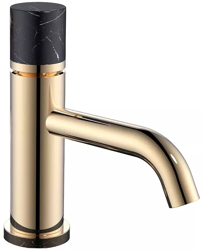 

Смеситель для раковины низкий Boheme Stick c ручкой черный мрамор, золото