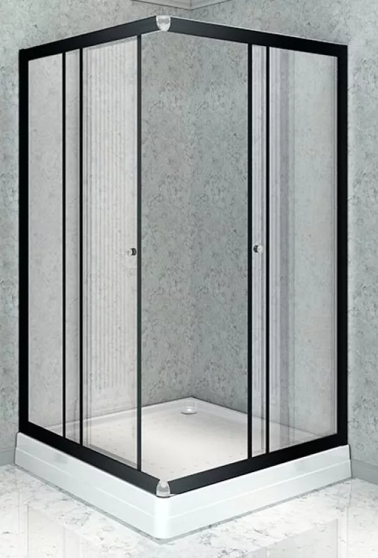 Душевой уголок Radomir Дрим 100х100 профиль черный стекло прозрачное с низким поддоном