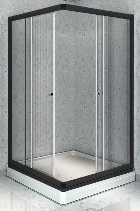 Душевой уголок Radomir Респект 100х100 профиль черный стекло прозрачное с низким поддоном