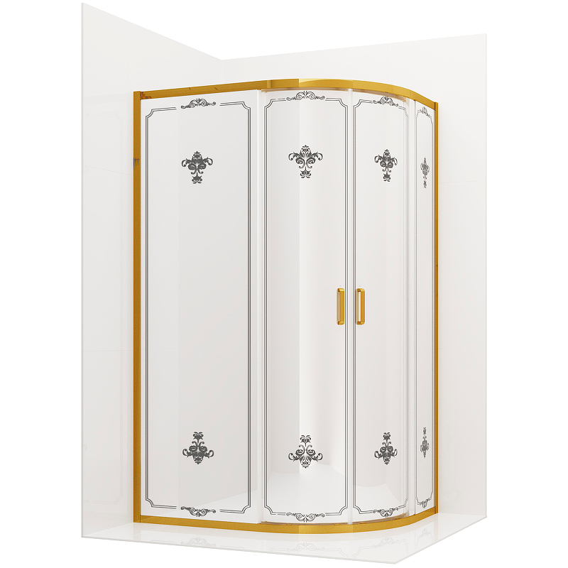 Купить Душевой уголок Ambassador Royal 120х90 золото стекло белое с рисунком