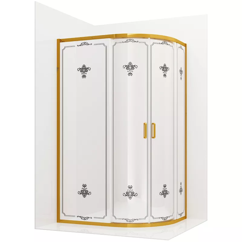 Душевой уголок Ambassador Royal 120х90 золото стекло белое с рисунком 18015302 - фото 1