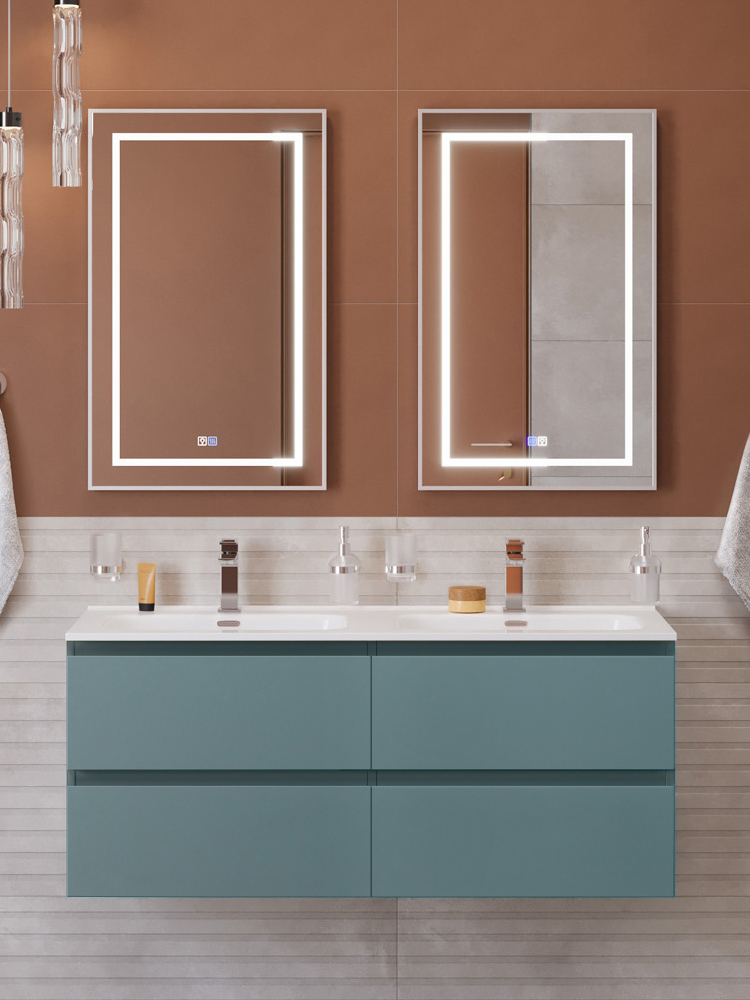 

Мебель для ванной комнаты BelBagno Kraft 120 подвесная, матовая голубая, раковина bb1200-2-etl, для двоих