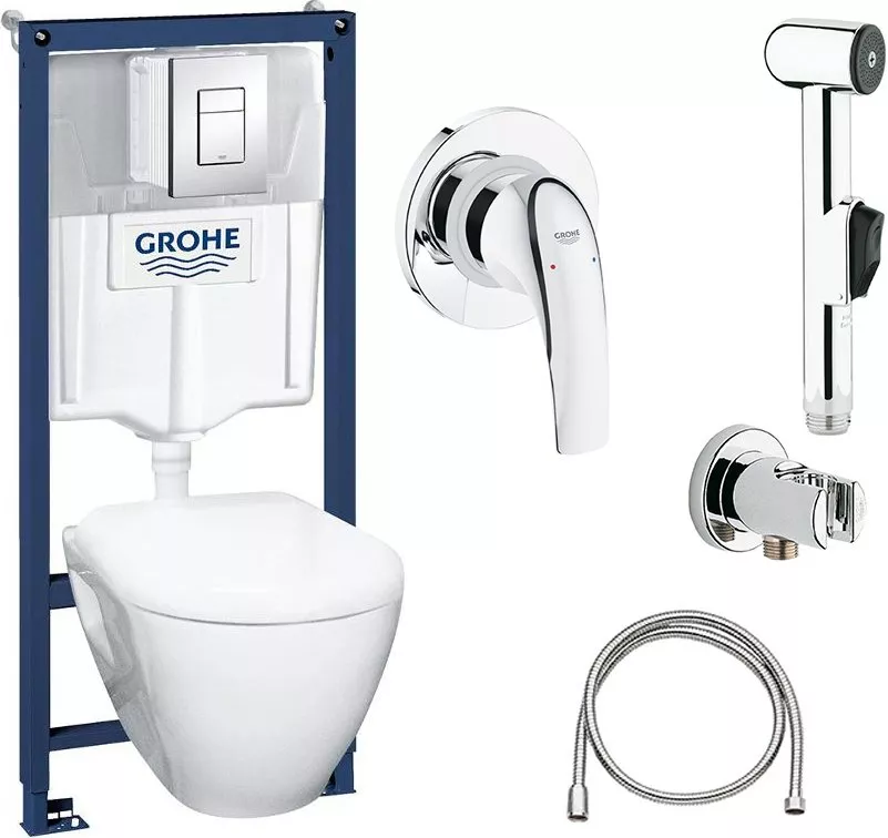 

Комплект Grohe Solido 39186000 подвесной унитаз + инсталляция + кнопка + Гигиенический душ Grohe BauCurve 123072 со смесителем