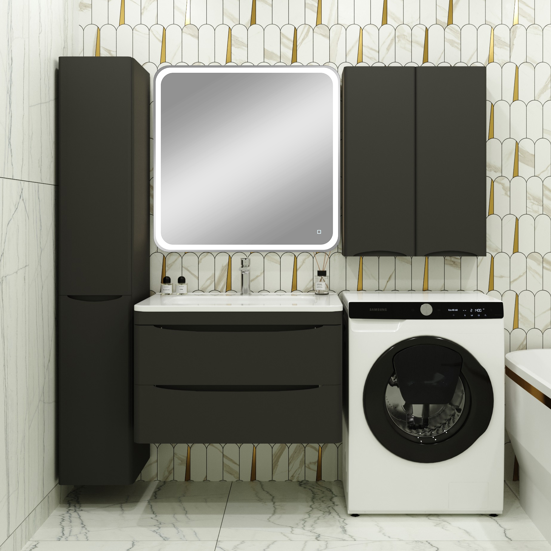 

Мебель для ванной комнаты Style Line Бергамо Мини 80 Люкс Plus подвесная, антискрейтч черная, зеркало DIWO Коломна