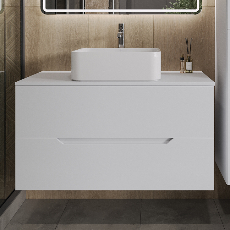 

Тумба с раковиной Orange Line 100 подвесная, 2 ящика, матовая белая с раковиной B02-460W