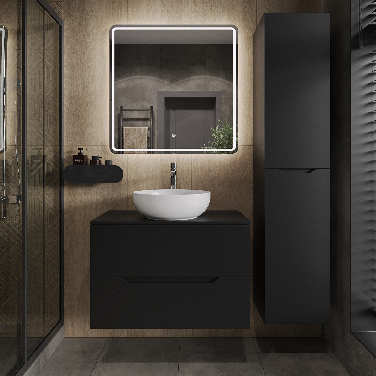 

Мебель для ванной комнаты Orange Line 80 подвесная, 2 ящика, матовая черная с раковиной B07-420W