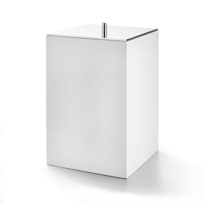 

3SC(BeMood White) Контейнер для мусора, с крышкой, квадратный 20 х32 х20 см, композит Solid Surface, белый матовый/Хром