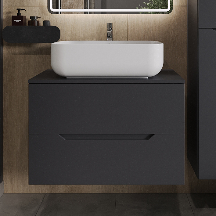 

Тумба с раковиной Orange Line 80 подвесная, 2 ящика, матовый графит с раковиной B03-600W