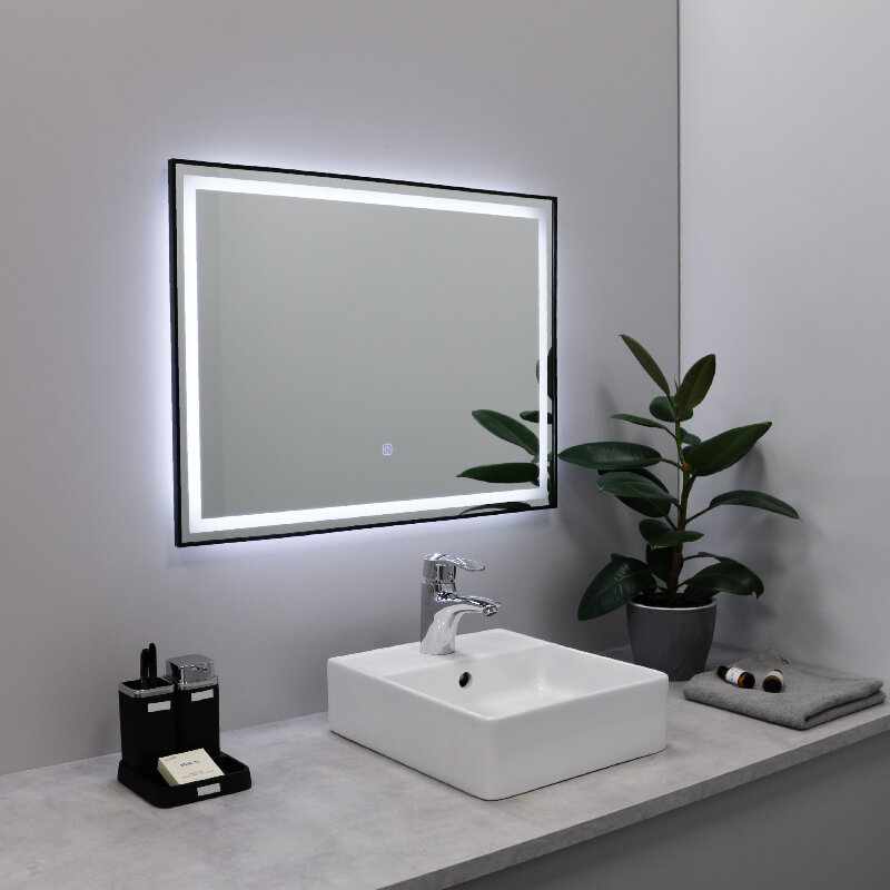 Зеркало с подсветкой LED Fixsen FX-2090B прямоугольное 90х70 см, черное