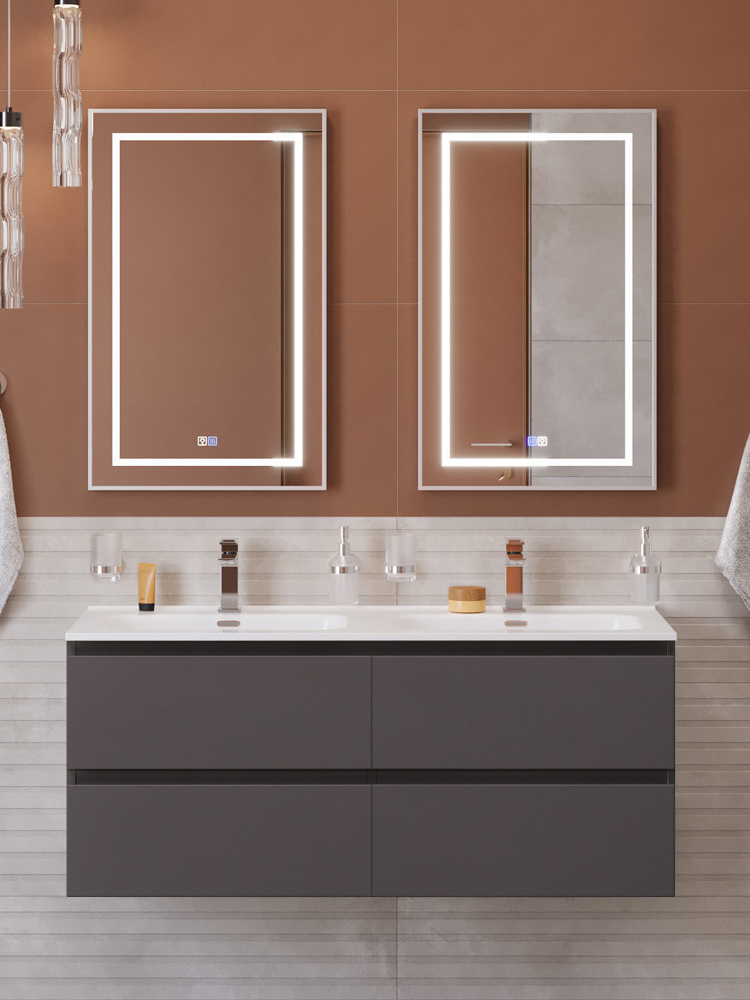 

Мебель для ванной комнаты BelBagno Kraft 120 подвесная, матовая темно-серая, раковина bb1200-2-etl, для двоих