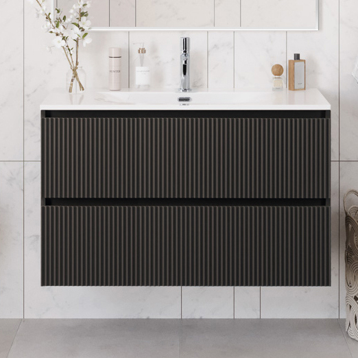 

Тумба с раковиной BelBagno Uno 100 подвесная, 2 ящика, матовая темно-серая