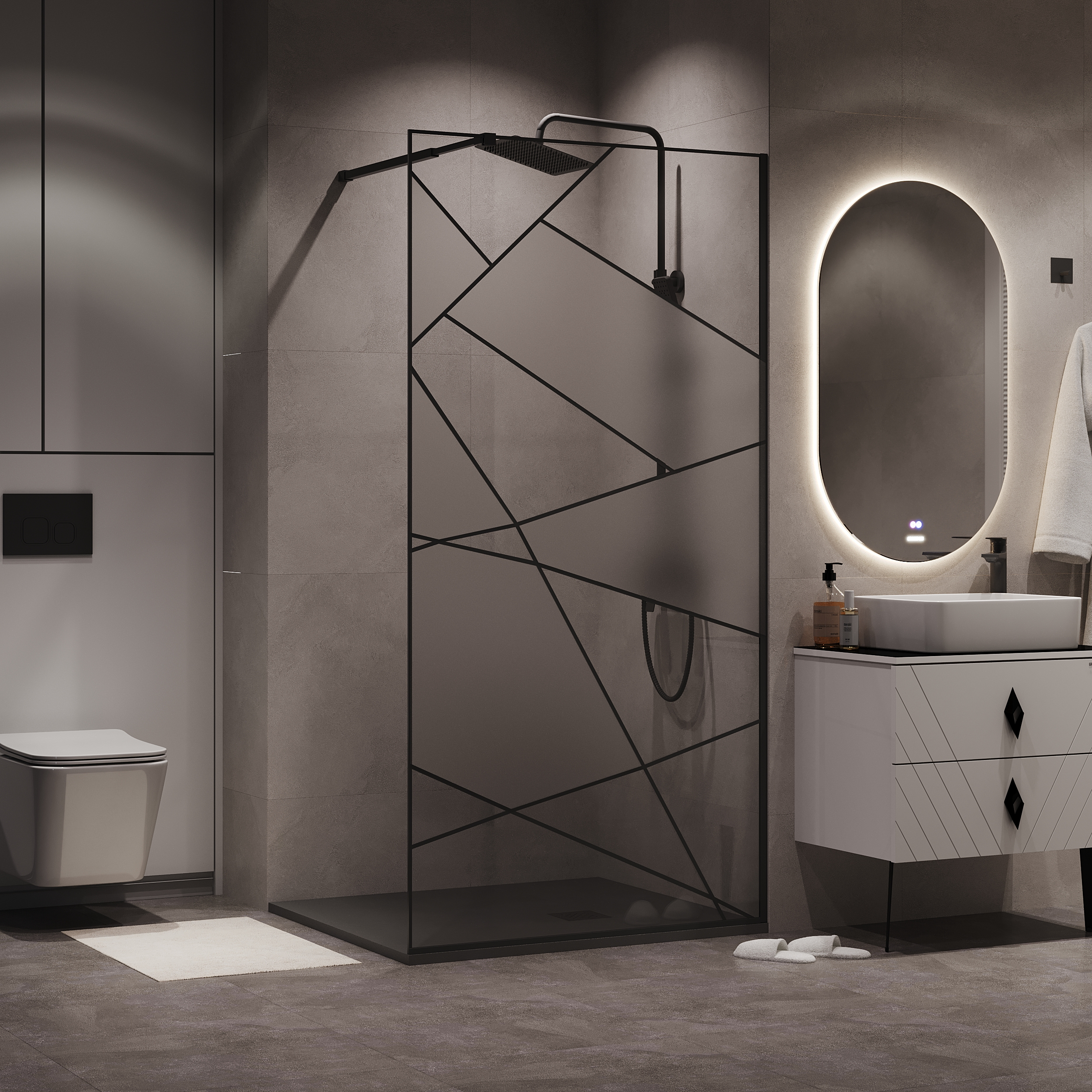 

Душевая перегородка Niagara Nova NG-680-12BLACK 120х195, профиль матовый черный, стекло прозрачное с рисунком