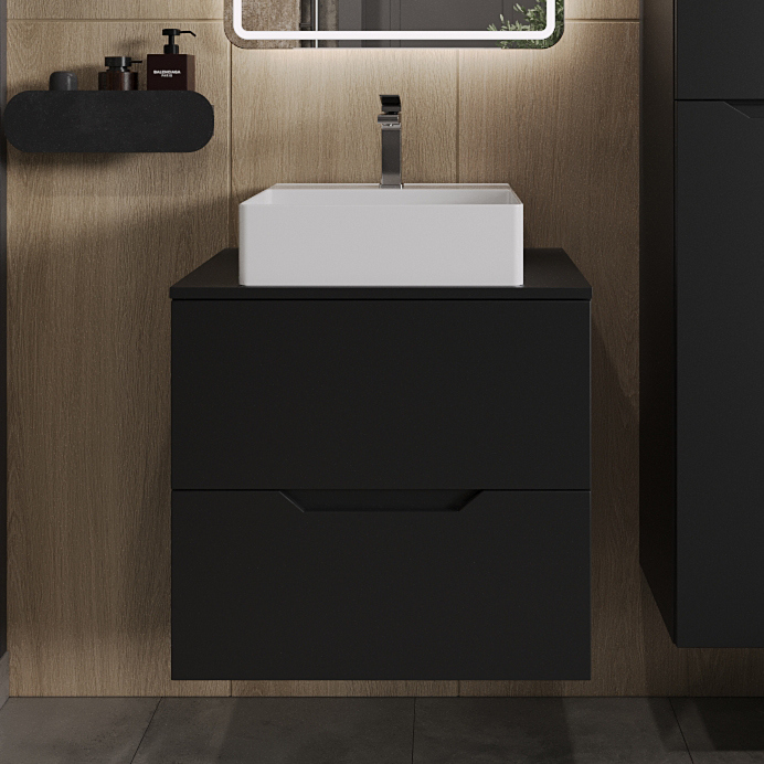 

Тумба с раковиной Orange Line 60 подвесная, 2 ящика, матовая черная с раковиной B04-405W