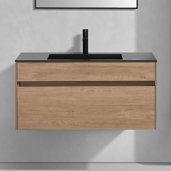

Тумба с раковиной Vincea Luka 100, 2 ящика, натуральный дуб, с черной раковиной