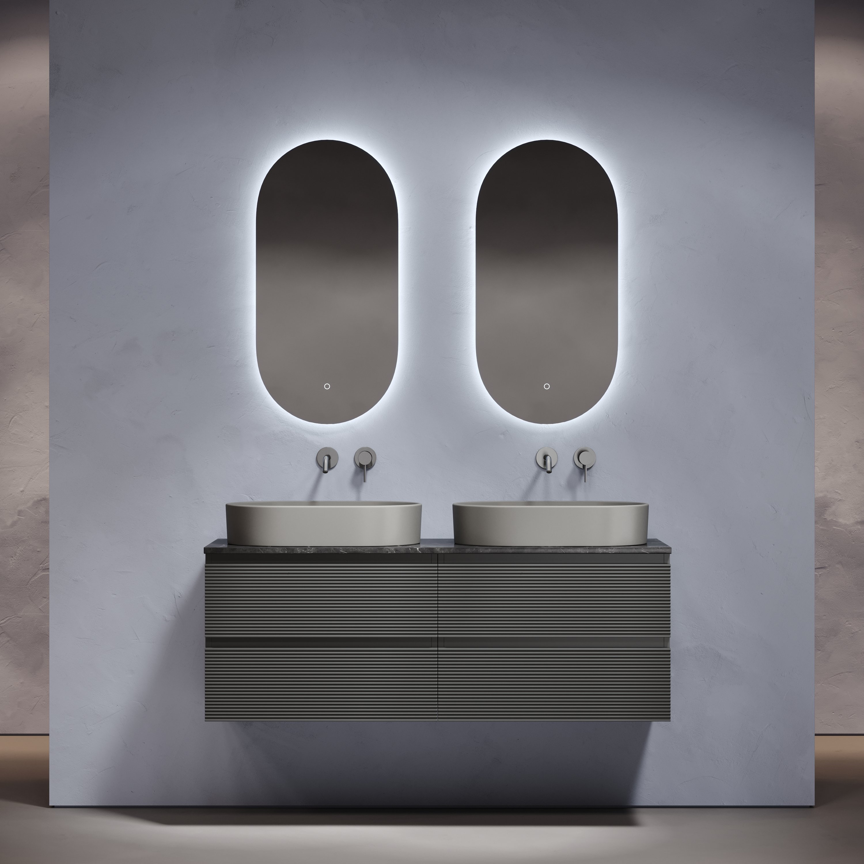 

Мебель для ванной комнаты Sancos Folk 140 grey soft, столешница черный мрамор TT140A1, раковина CN6048MH