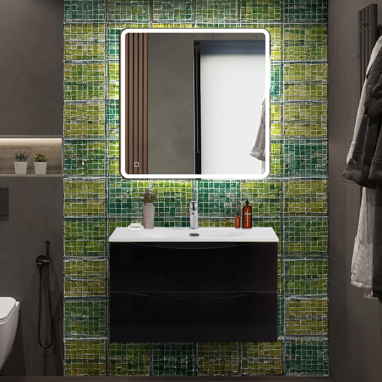 

Мебель для ванной комнаты BelBagno Marino-cer-n 80 подвесная, nero lucido