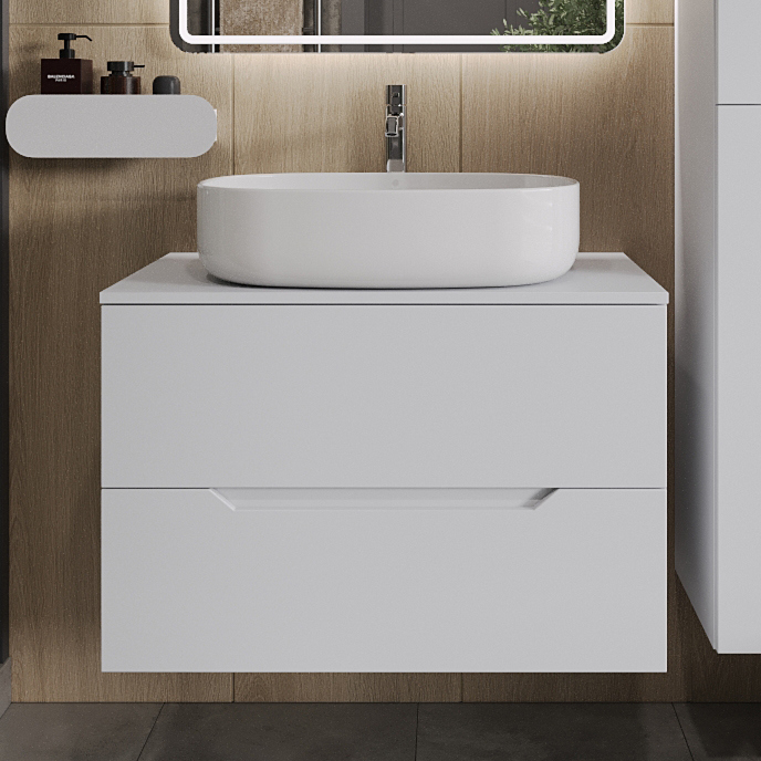 

Тумба с раковиной Orange Line 80 подвесная, 2 ящика, матовая белая с раковиной B04-600W