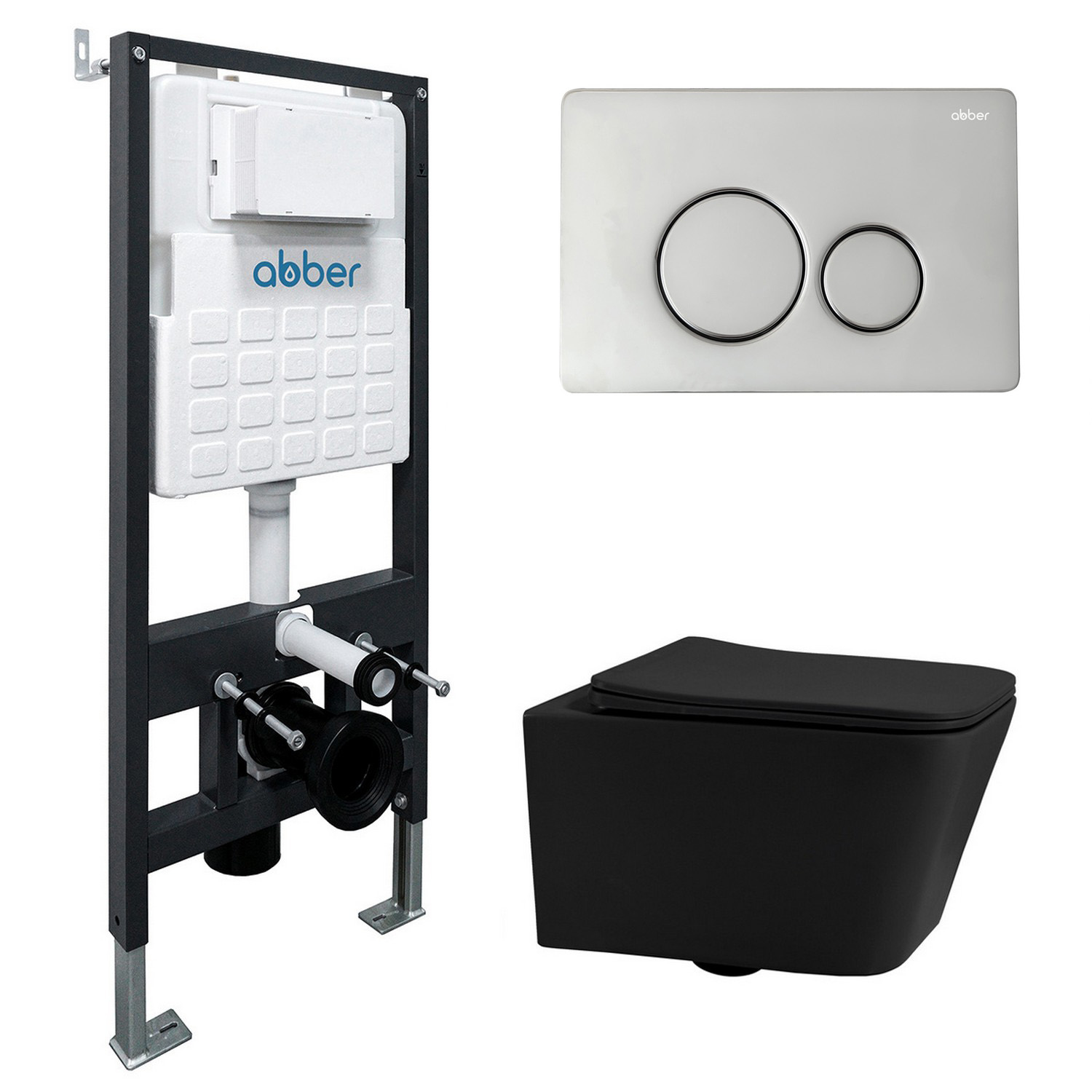 Комплект 4 в 1 Abber Rechteck AC1201MB-AC0105-AC0121 Унитаз подвесной безободковый с микролифтом Система инсталляции Кнопка смыва хром 38600₽