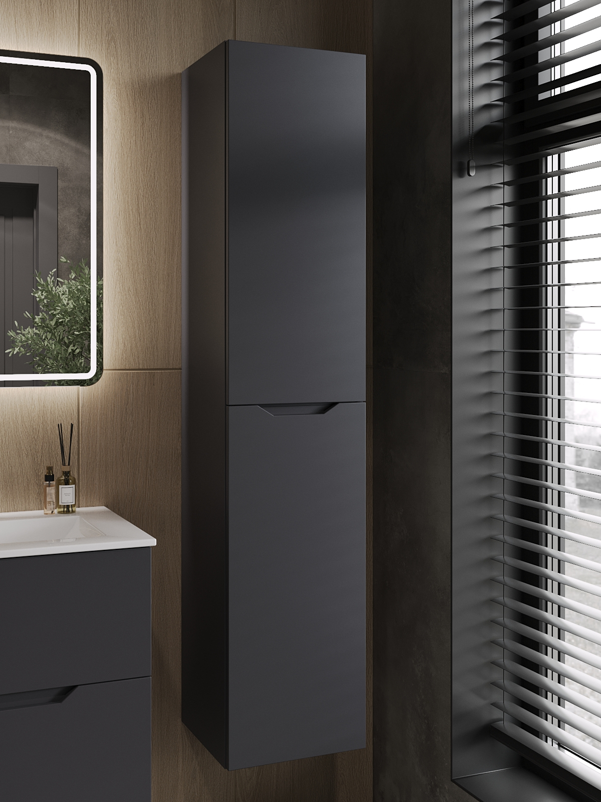 Шкаф-пенал для ванной Orange Line 35 правый матовый графит 27290₽