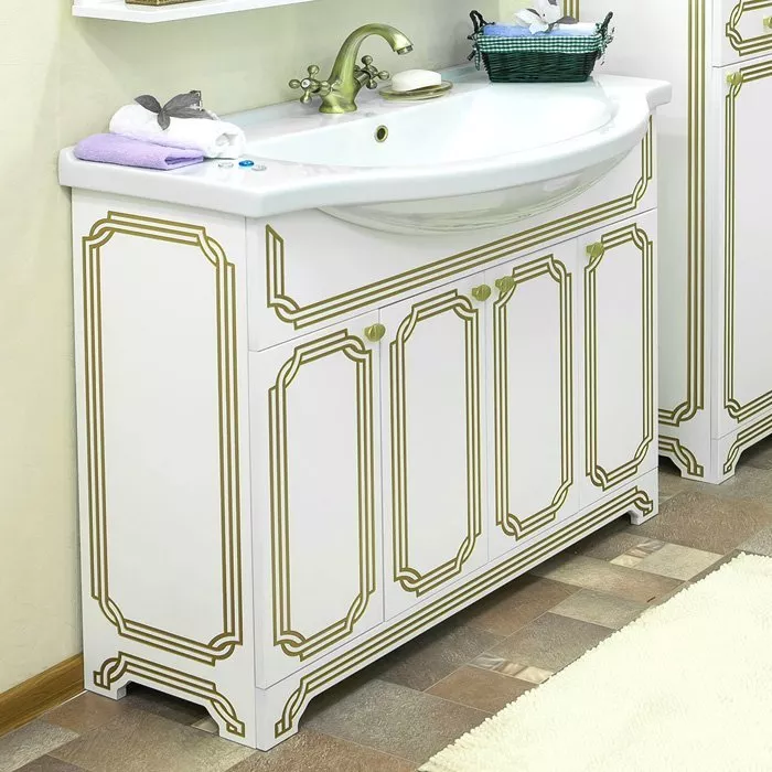 

Тумба с раковиной Sanflor Каир 100 белая, золотая патина, Белый