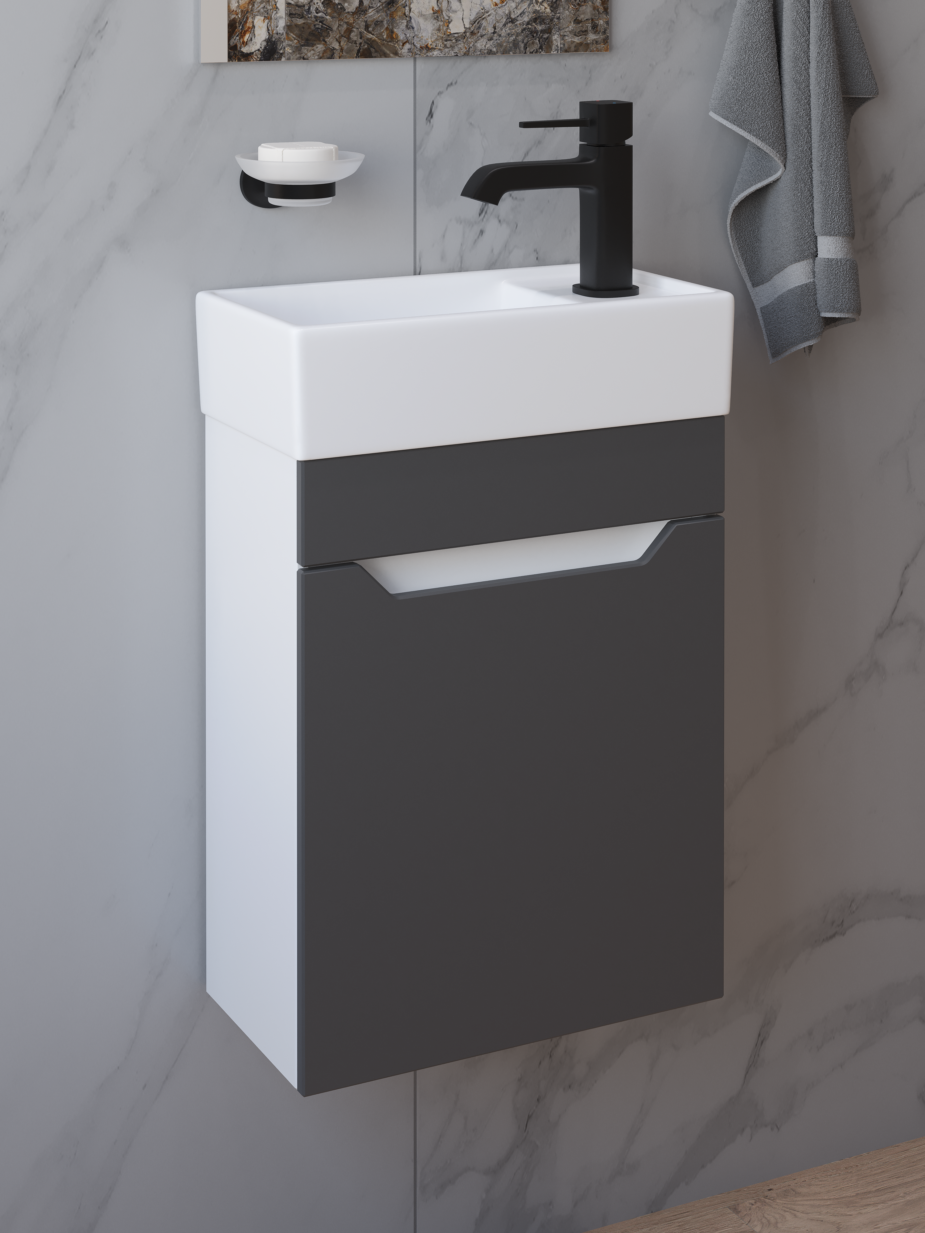 

Тумба с раковиной DIWO Архангельск 40 подвесная, антрацит, белая