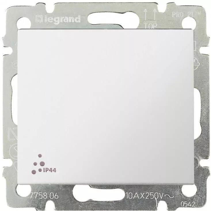 

Переключатель одноклавишный Legrand Valena 10A 250V IP44 белый 774206