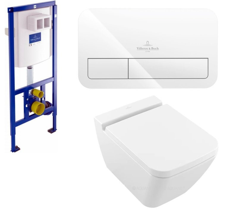 

Комплект подвесного унитаза с инсталляцией Villeroy&Boch Finion белый с белой кнопкой смыва