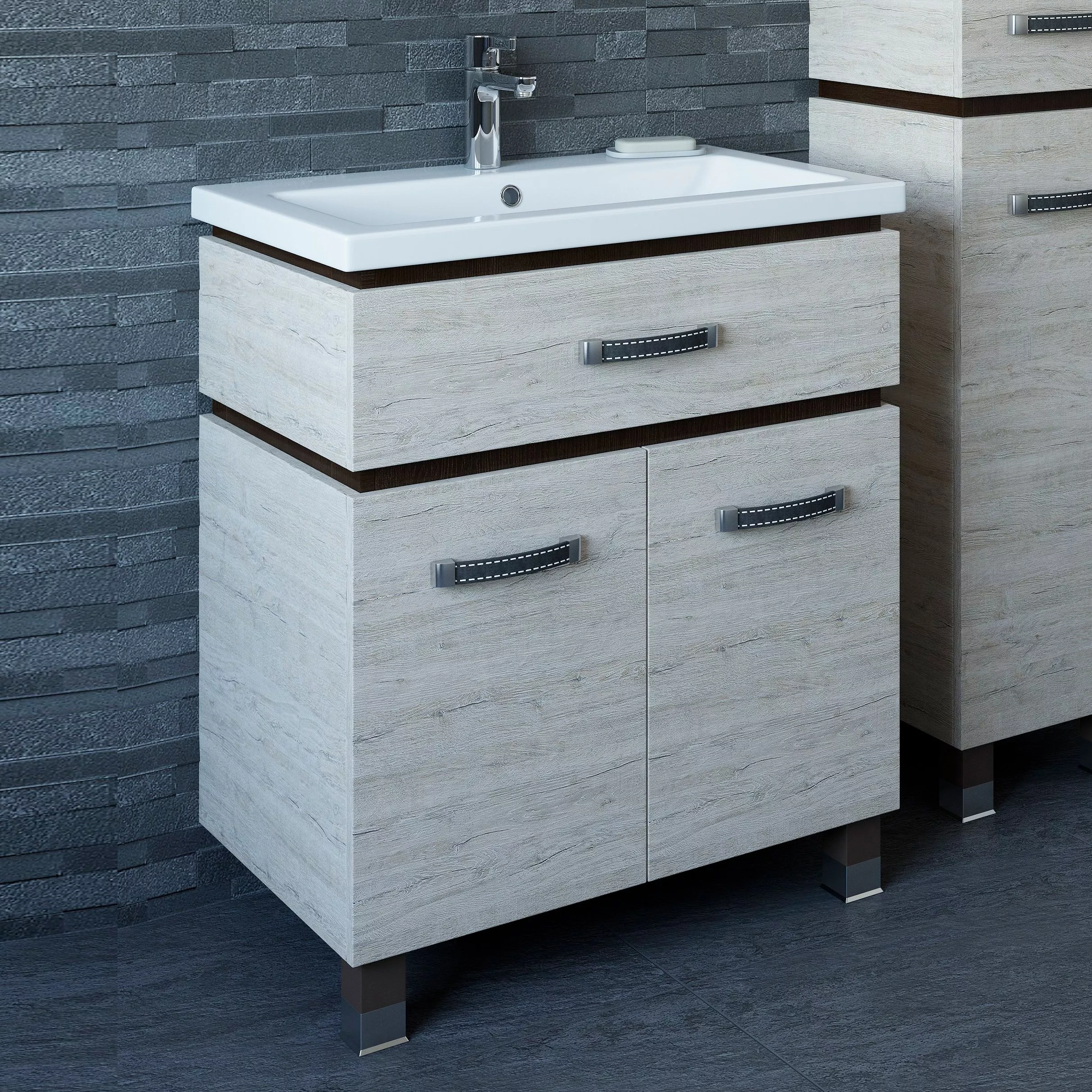 

Тумба с раковиной Sanflor Техас 70 светлое дерево, темное дерево, орегон