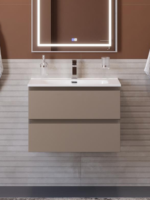 

Тумба с раковиной BelBagno Kraft 70 подвесная, матовая бежевая, раковина bb700etl