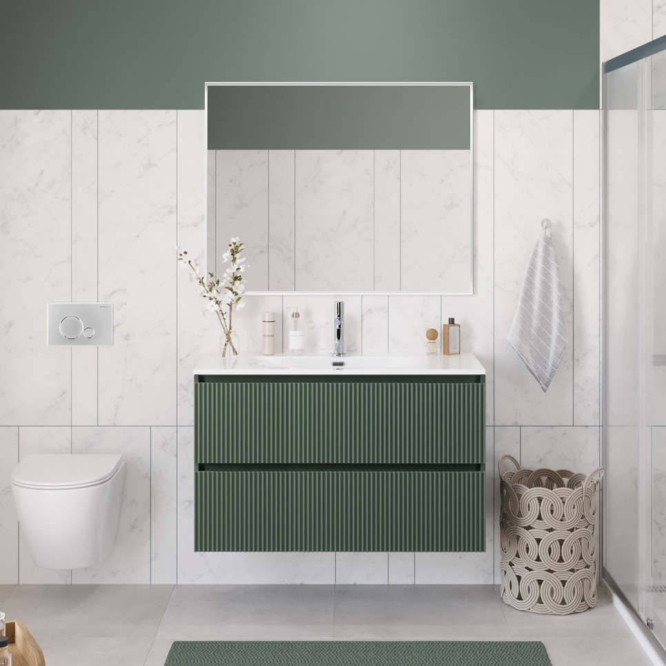 

Мебель для ванной комнаты BelBagno Uno 100 подвесная, 2 ящика, матовая еловая