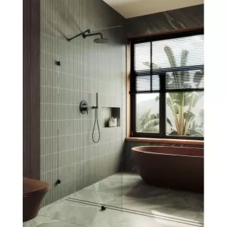 

Душевая перегородка Maybahglass 195х99 профиль черный, стекло прозрачное