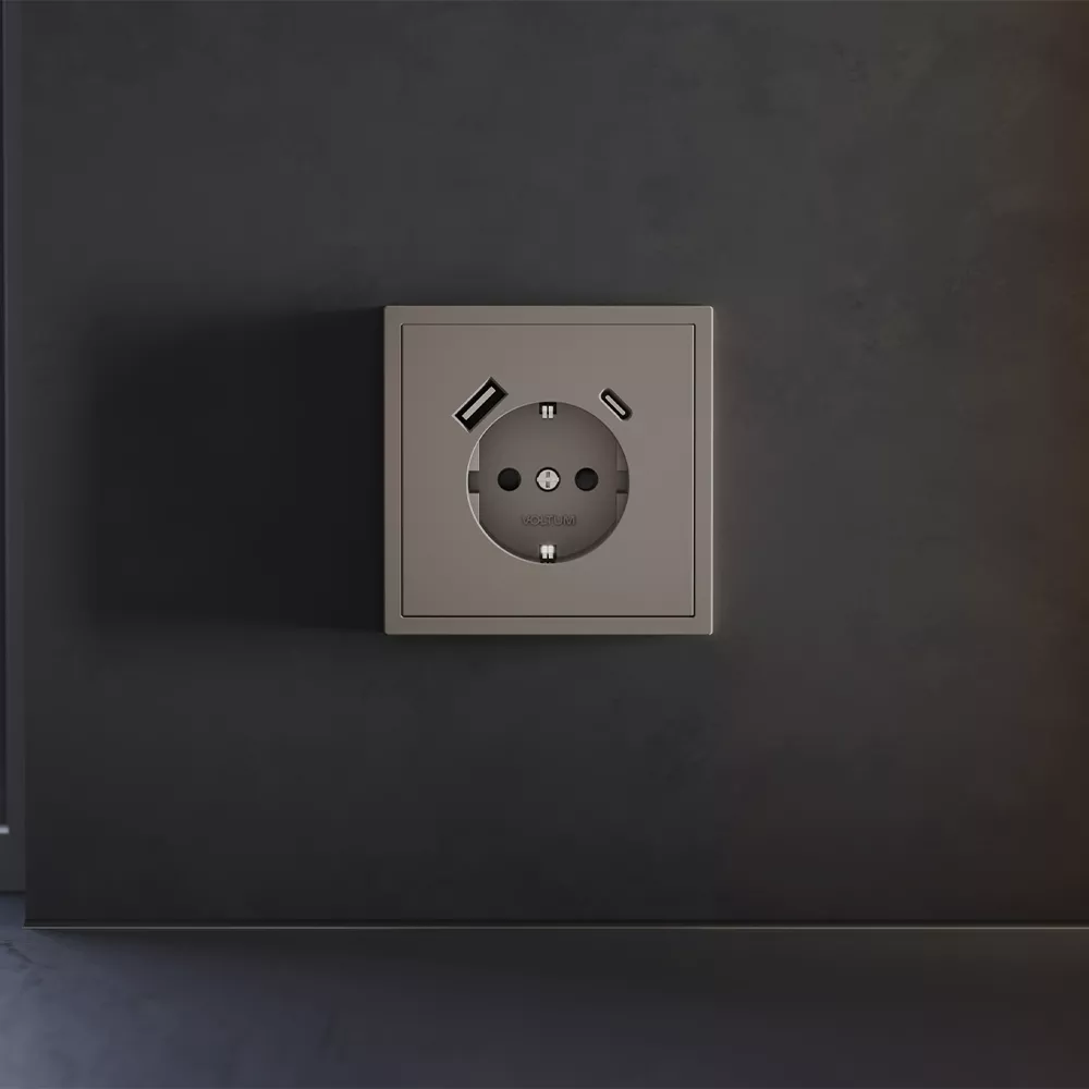 

Накладка для розетки с заземлением и защитными шторками, с USB A+C Voltum S70 (капучино) VLS001014